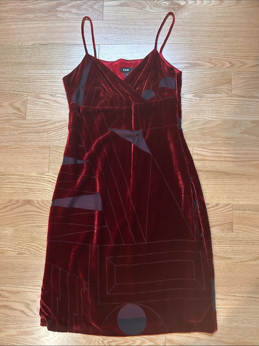 Rimini Burgundy Velvet Spaghetti-Strap Midi Dress